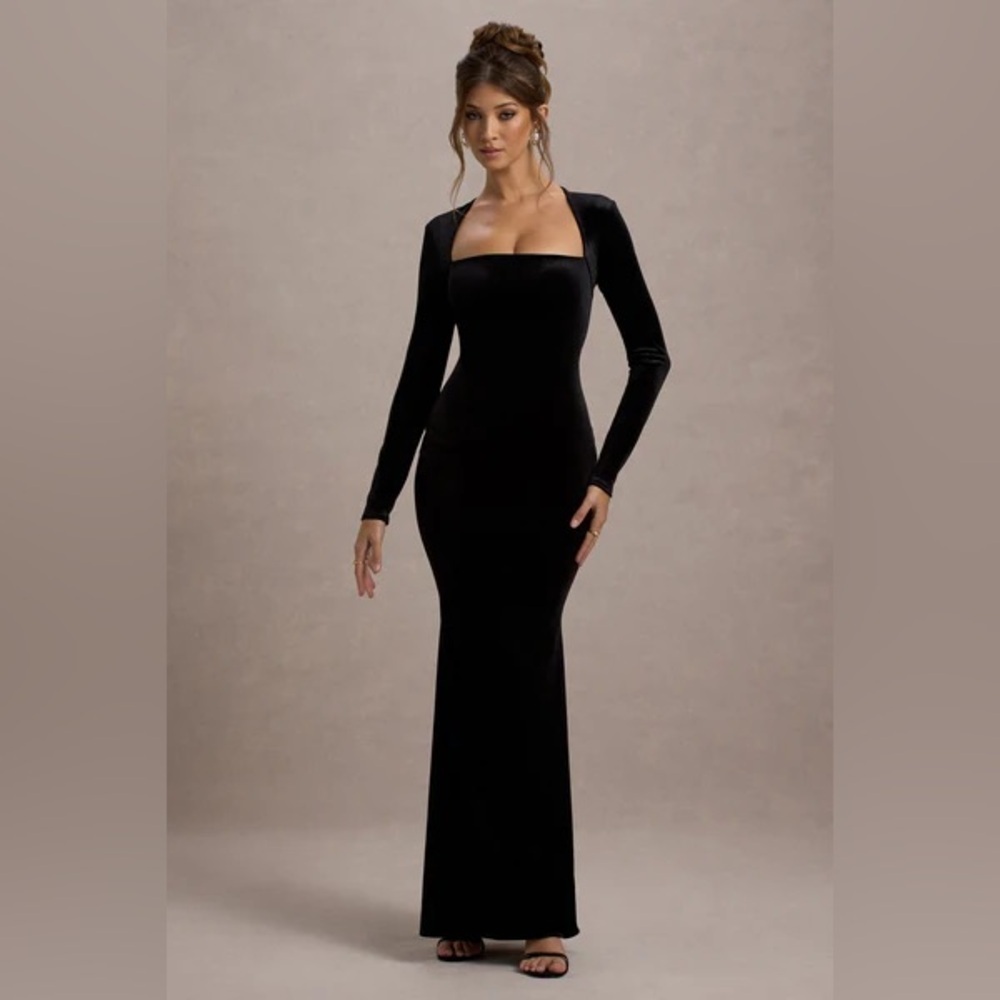 Abyss by abby Elegant Velour Black Long Sleeve Dress size XS